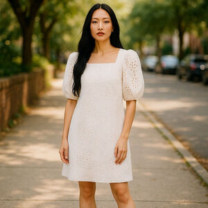 Eliza J Balloon Sleeve Eyelet Lace White Mini Dress Size 12